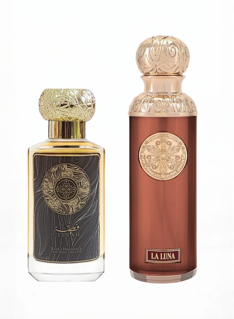 قصة عطر لا لونا 200 مل و امبريال فالي 100 مل مركز