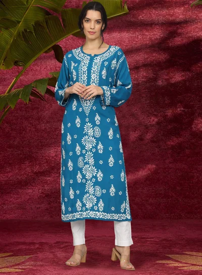 Alaya Women Chikankari Hand Embroidered Modal Kurta -AL4042
