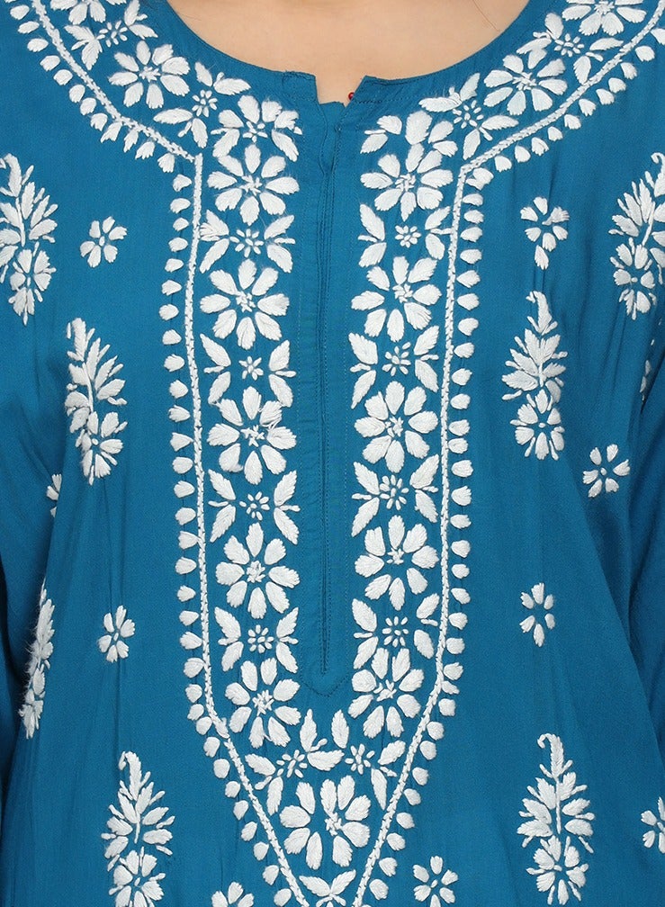 Alaya Women Chikankari Hand Embroidered Modal Kurta -AL4042 - Image 5