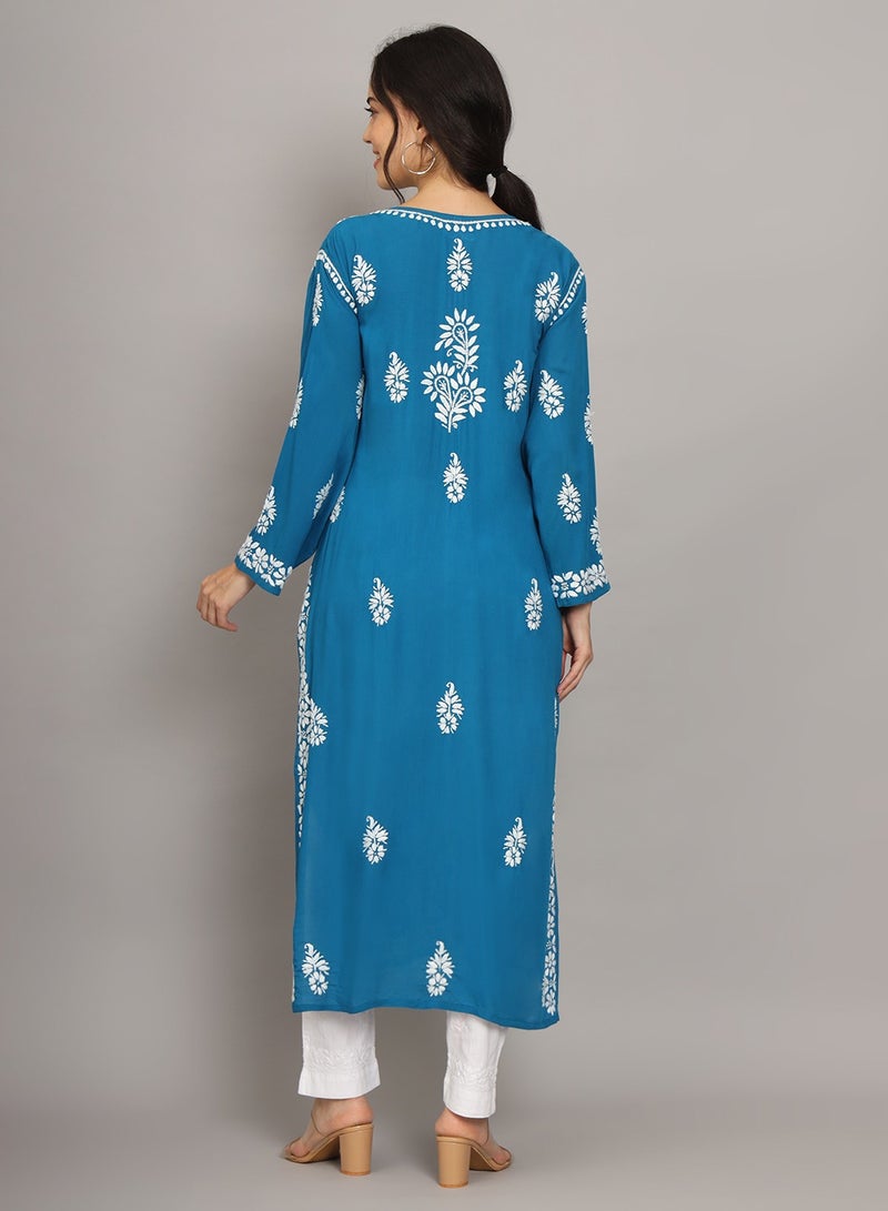 Alaya Women Chikankari Hand Embroidered Modal Kurta -AL4042 - Image 2