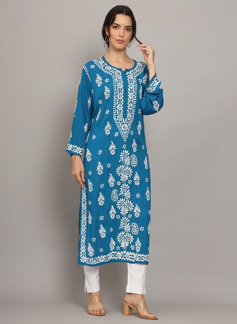 Alaya Women Chikankari Hand Embroidered Modal Kurta -AL4042 - Image 3