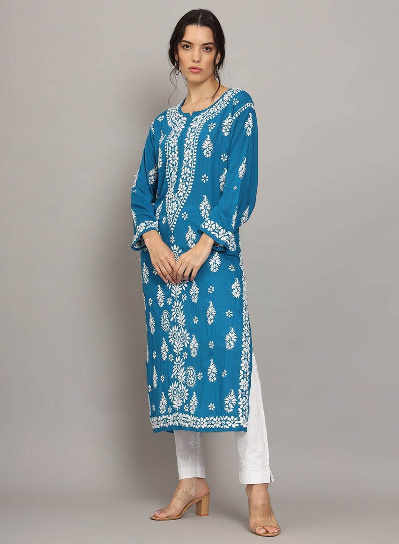 Alaya Women Chikankari Hand Embroidered Modal Kurta -AL4042 - Image 4