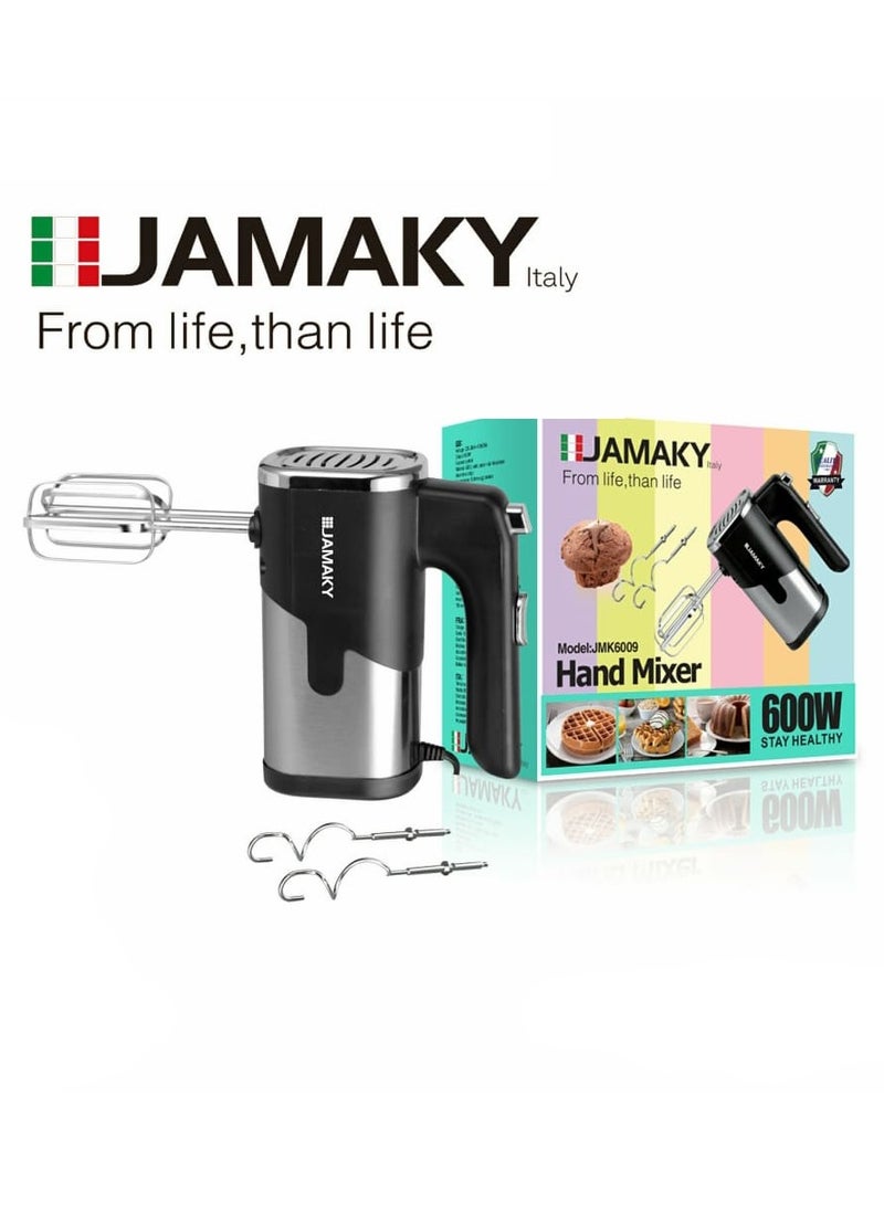 JAMAKY Italy Hand mixer , with Italian technology Stainless Steel, 5 Speeds, 600 Watt, JMK6009, Italian  - Image 2