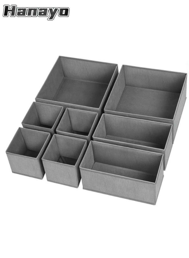 Hanayo 8 Pcs Closet Drawer Organizer Foldable Underwear and Bras Drawer Organizers Non-woven Fabric Storage Box Divider Bins for Bra Socks Underware Ties Clothes (Grey) - Image 1