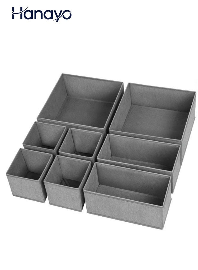 Hanayo 8 قطع صندوق تخزين منظم درج خزانة قابل للطي لتنظيم الملابس الداخلية والصدرية صندوق تخزين من قماش غير منسوج مقسم لصناديق الجوارب والملابس الداخلية والرباطات والملابس (رمادي) - Image 1