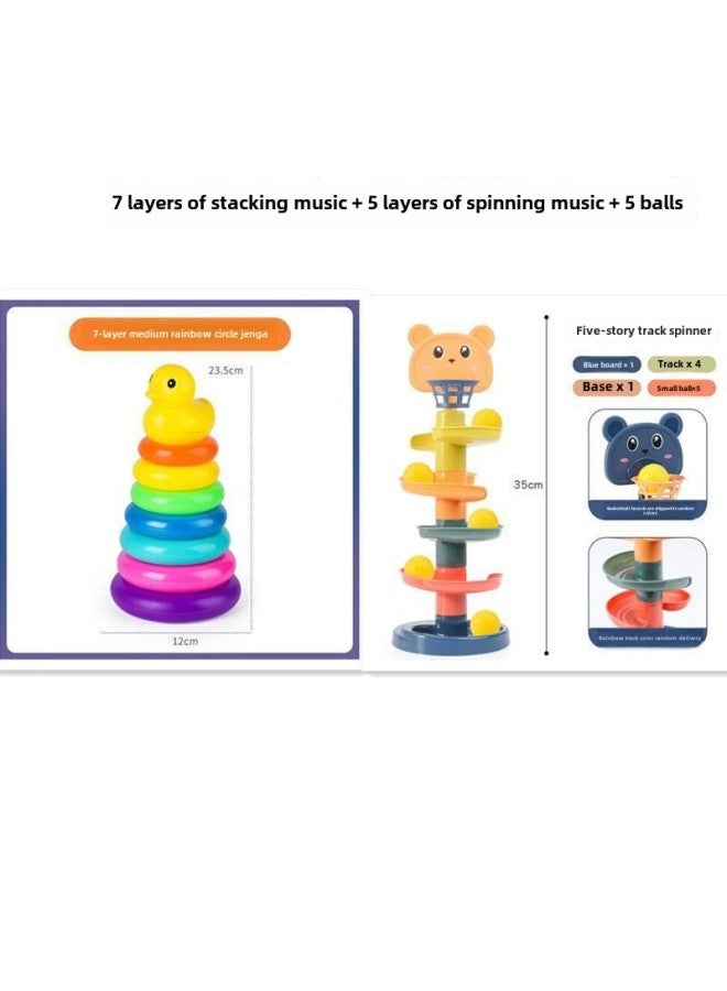 Baby Development Intelligence Rainbow Tower Ring Stacking Music Early Education 0-1-2 Years Old Baby Tumbler Toy-Color:7 Layers Of Stacking Music + 5 Layers Of Spinner + 5 Balls - Image 1
