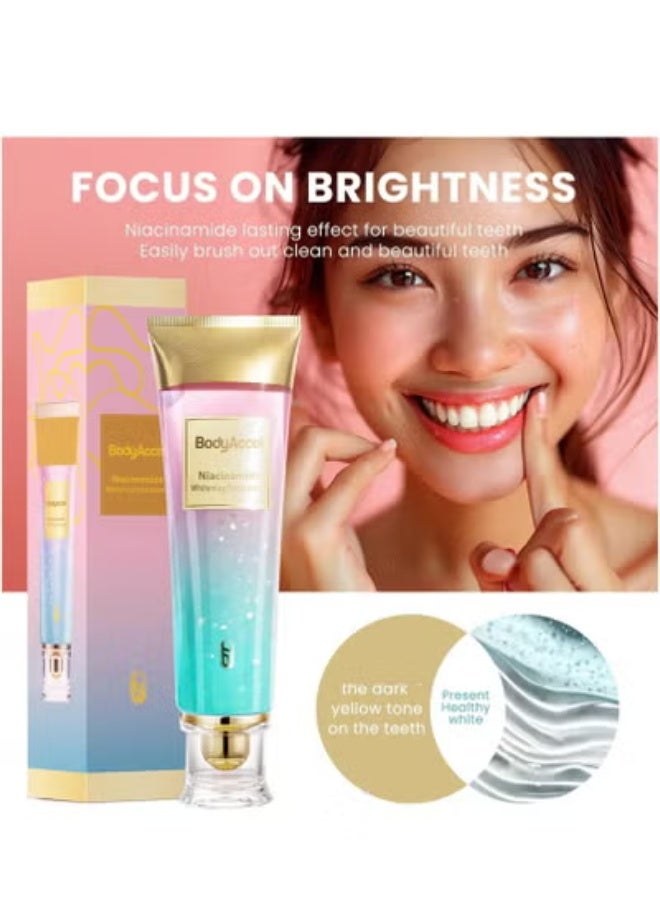 بودي أكسيل معجون أسنان مبيض بالنياسيناميد - معجون أسنان مبيض طبيعي من BodyAccel مع النياسيناميد، تركيبة لطيفة لأسنان أكثر بياضًا ونفس منعش 100 غرام - Image 3