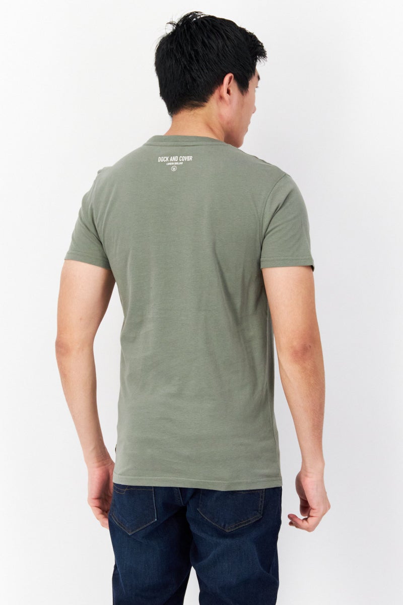 DUCK AND COVER Men Crew Neck Short Sleeves Printed T-Shirt, Sage - Image 3