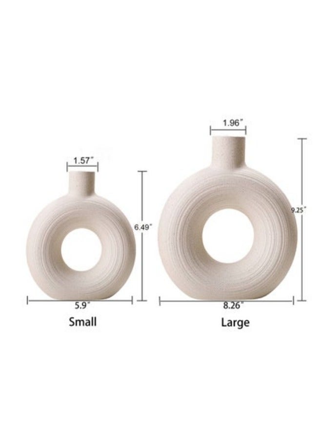 MIXDE 2-Piece Ceramic Donut Hollow Vase for Home Decor Modern Nordic Boho Minimalist Decorative Vase for Table Living Room  Dining  - Image 3