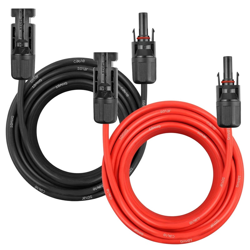 YDDECW Solar Panel Extension Cable - 10AWG 30FT Solar Wire Cord 10 Gauge PV Wire with Female & Male Waterproof Connector for RV, Photovoltaic Systems, Home, Boat, Solar Panels, Car(30ft Red + 30ft Black) - Image 1