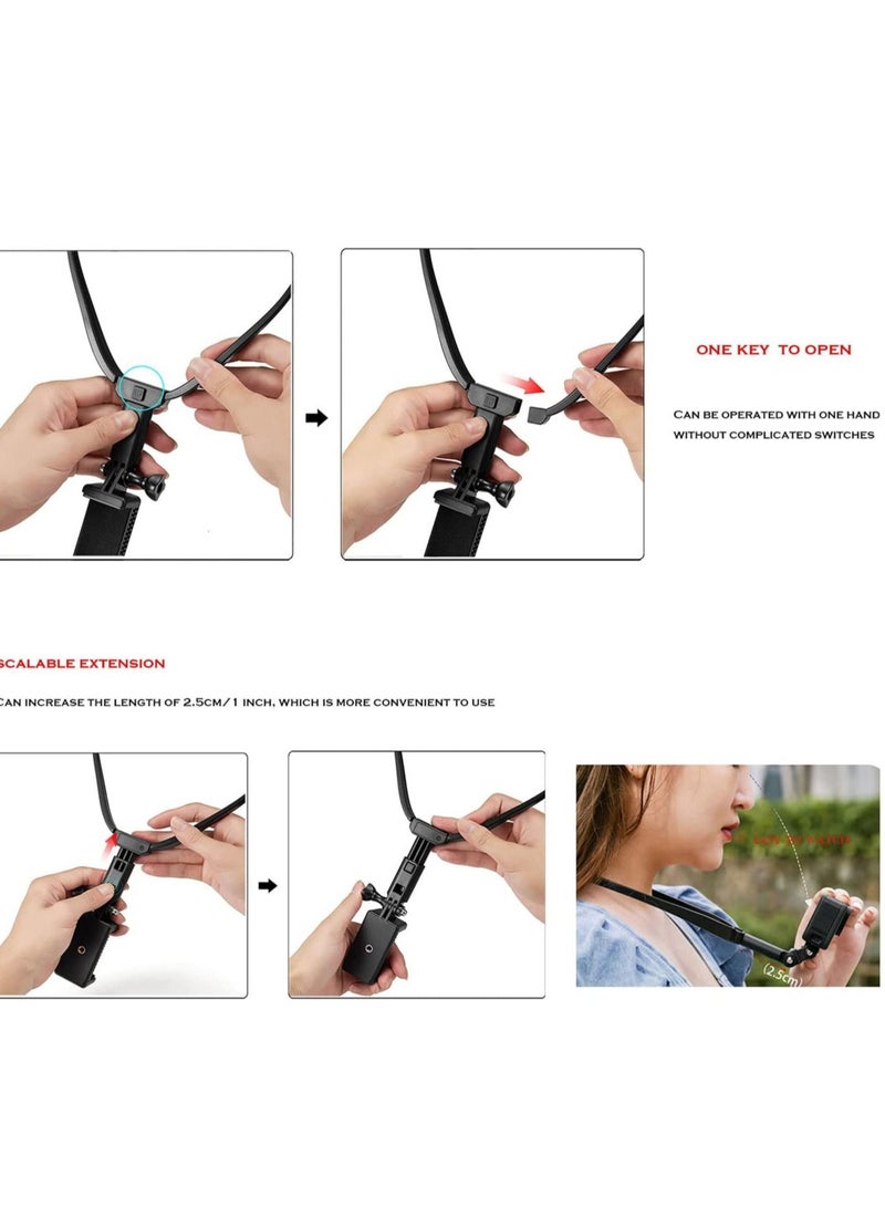 Captaintech Action Camera Neck Holder Mount Bracket for Gopro POV/VLOG, Extendable Selfie Kit, Compatible with MAX Hero, DJI, Coyote, AKASO and Cell Phone Cycling Travel - Image 3