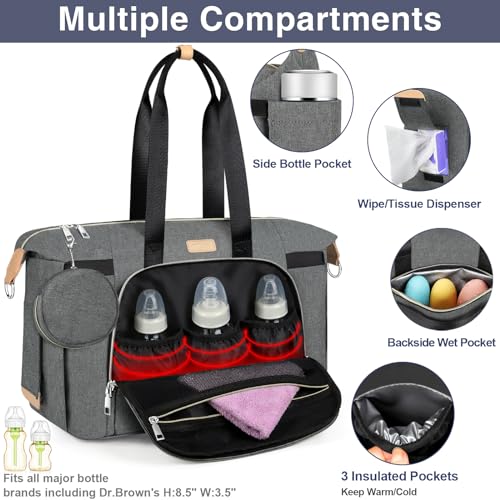 ITIEZY Diaper Bag Tote for Baby 7Pcs - Large Mommy Bag with Portable Changing Pad, Pacifier Case and Organizer Pouches, Multifunctional Hospital Bags for Labor and Delivery Travel Baby Bag for Boy Girl - Image 3