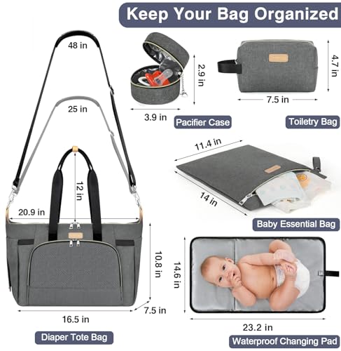 ITIEZY Diaper Bag Tote for Baby 7Pcs - Large Mommy Bag with Portable Changing Pad, Pacifier Case and Organizer Pouches, Multifunctional Hospital Bags for Labor and Delivery Travel Baby Bag for Boy Girl - Image 2