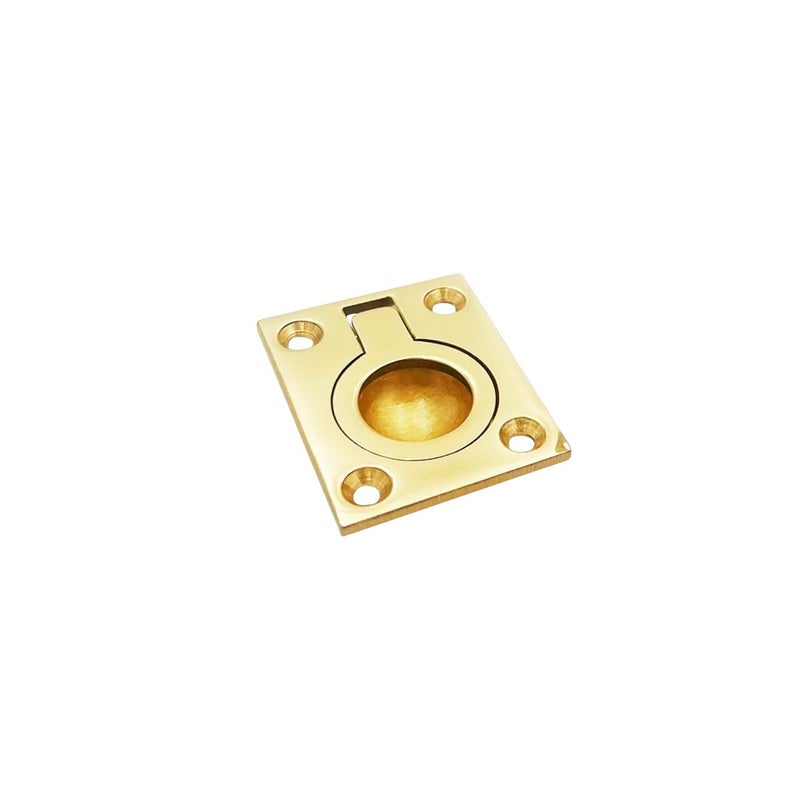 QCAA Solid Brass Flush Ring Pull, 36.5 x45 mm, Polished Brass US3, 4 Pack - Image 2