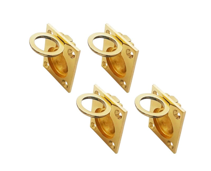 QCAA Solid Brass Flush Ring Pull, 36.5 x45 mm, Polished Brass US3, 4 Pack - Image 1