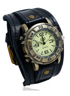 QUARTZ Wrist Band Watches for Men Black Retro Punk Leather 