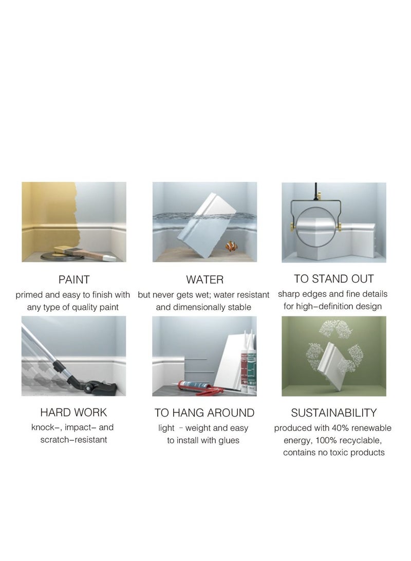 Naseel World Polystyrene Skirting Board/Baseboard - Size: 12.4*2*240 cm - 5 Pieces - Image 4