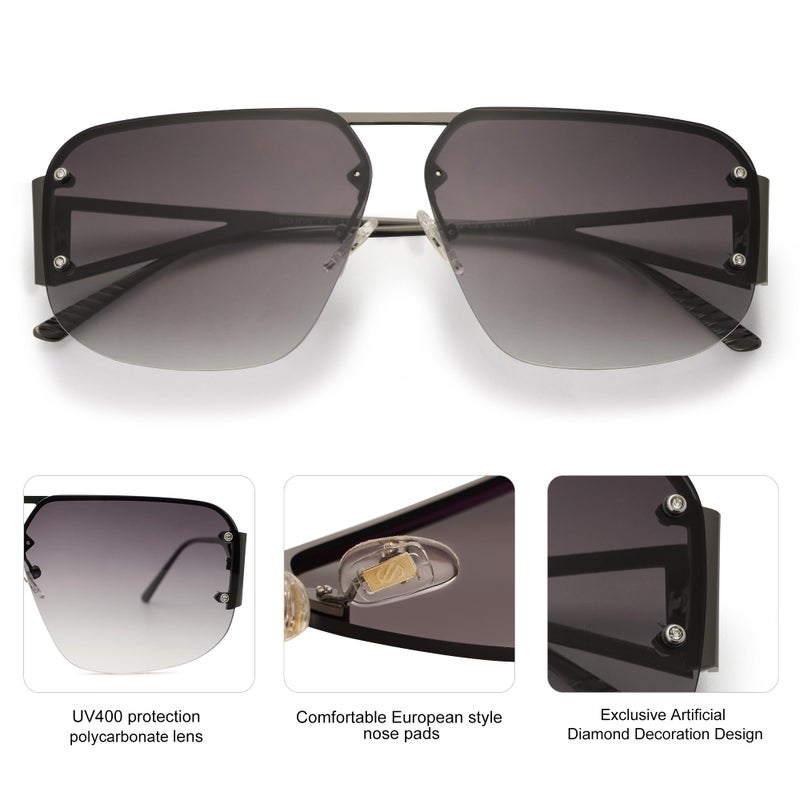 SOJOS Trendy Aviator Sunglasses Mens Womens Retro Metal Rimless Frame Shades Lentes De Sol Para Mujer SJ1192 Grey - Image 4