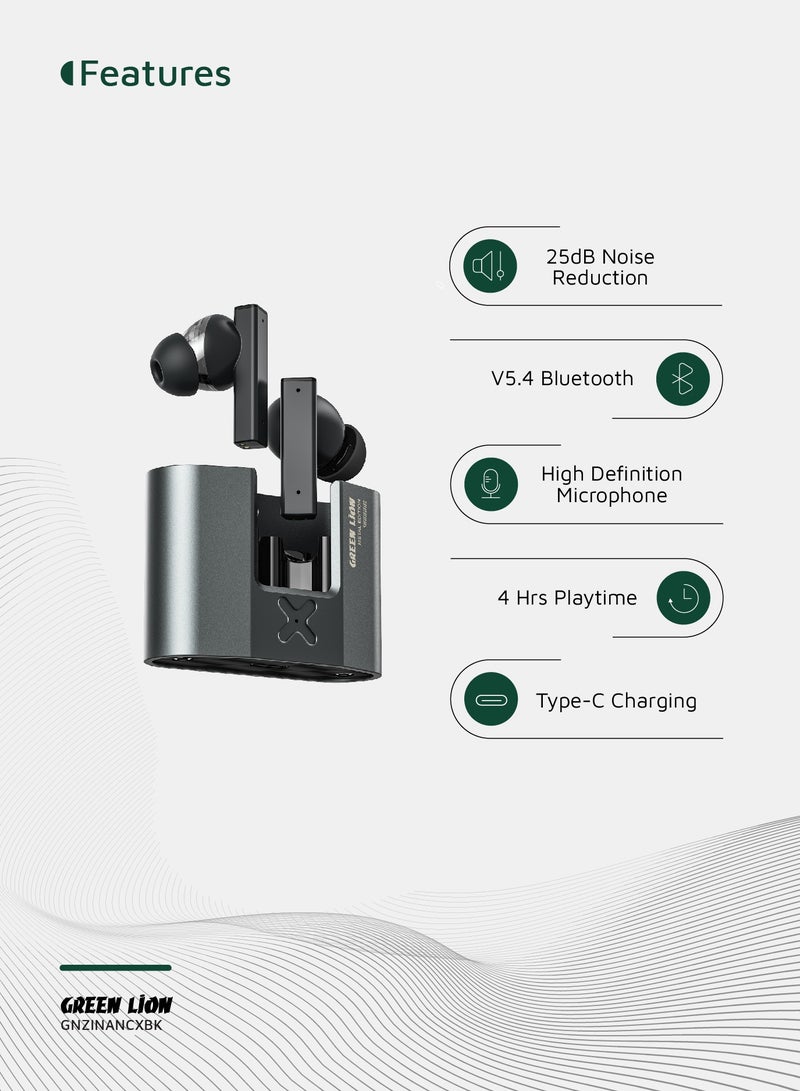 GREEN LION Earbuds ZINC X Metal TWS with ANC / High-Definition Microphone / 25dB Noise Reduction / ANC TWS / Perfect for Travel/ Work or Relaxation/ Stable and Uninterrupted Audio Streaming - Black - Image 2
