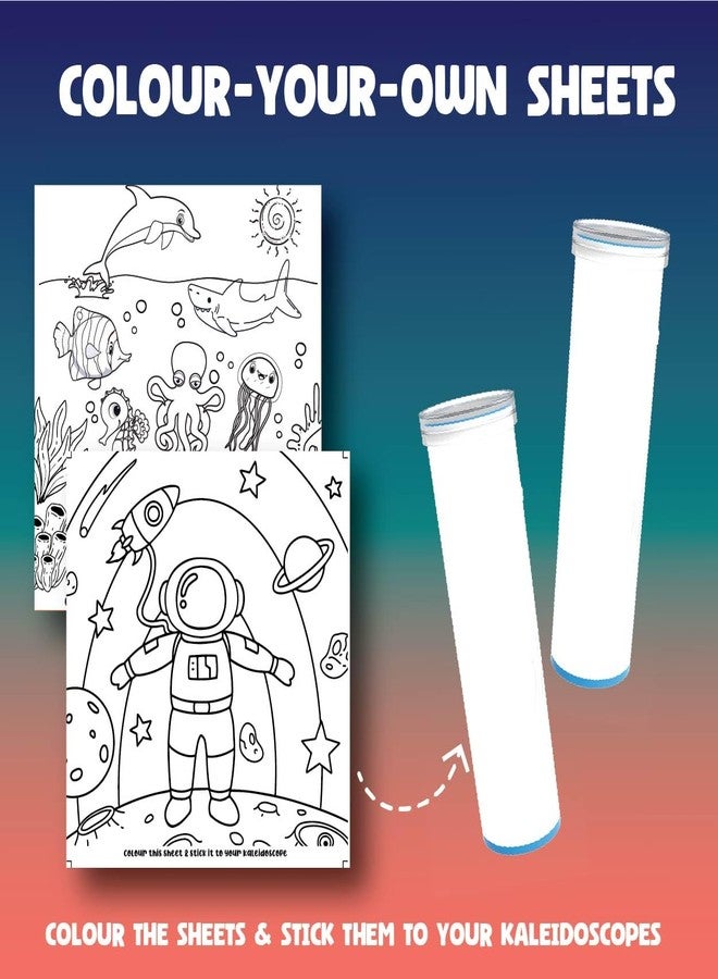PlayMagic BrainActiv Kaleidoscope Making DIY Kit for Kids 3+| Magical Pattern Creation Kit |2 Kaleidoscopes, Scratch Sheets, 8 Activity Sheets |Educational Birthday Gift for Kids-Sea & Space Adventure - Image 3