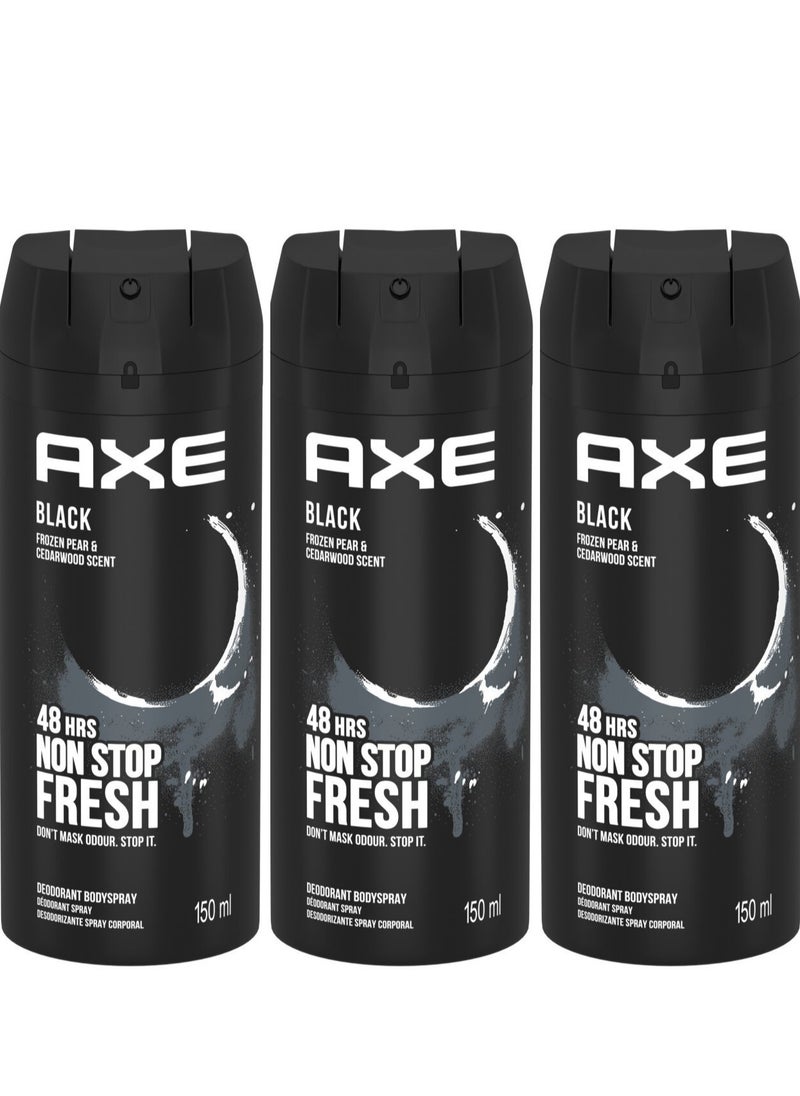 Axe Pack Of 3 Axe Black Frozen Pear and Cedarwood Scent Deodorant Body spray 150ml  - Image 1