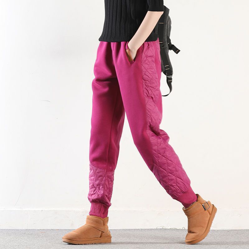 2024 Spring Womens Warm Cotton Pants Slim Casual Plus Size Rose Red [light cotton pants 739#]#] 