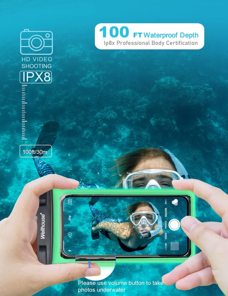 wellhouse Waterproof Phone Pouch, Waterproof Phone Case for iPhone 16 15 14 13 12 Pro Max XS Samsung, IPX8 3D Cellphone Dry Bag Beach Essentials (1 Pack - Luminous Black7.0, 7 inch) - Image 3