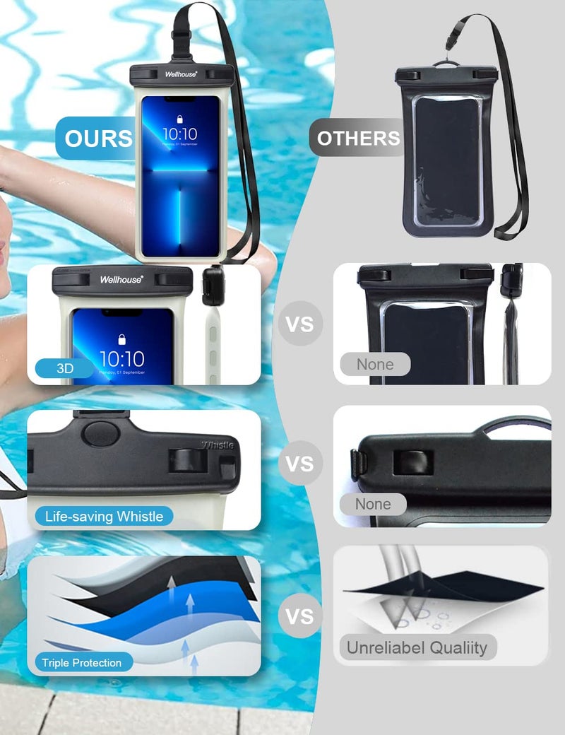 wellhouse Waterproof Phone Pouch, Waterproof Phone Case for iPhone 16 15 14 13 12 Pro Max XS Samsung, IPX8 3D Cellphone Dry Bag Beach Essentials (1 Pack - Luminous Black7.0, 7 inch) - Image 5