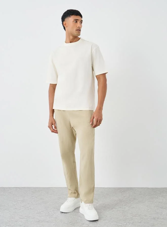 ستايلي Styli Solid Oversized Crew Neck T-Shirt