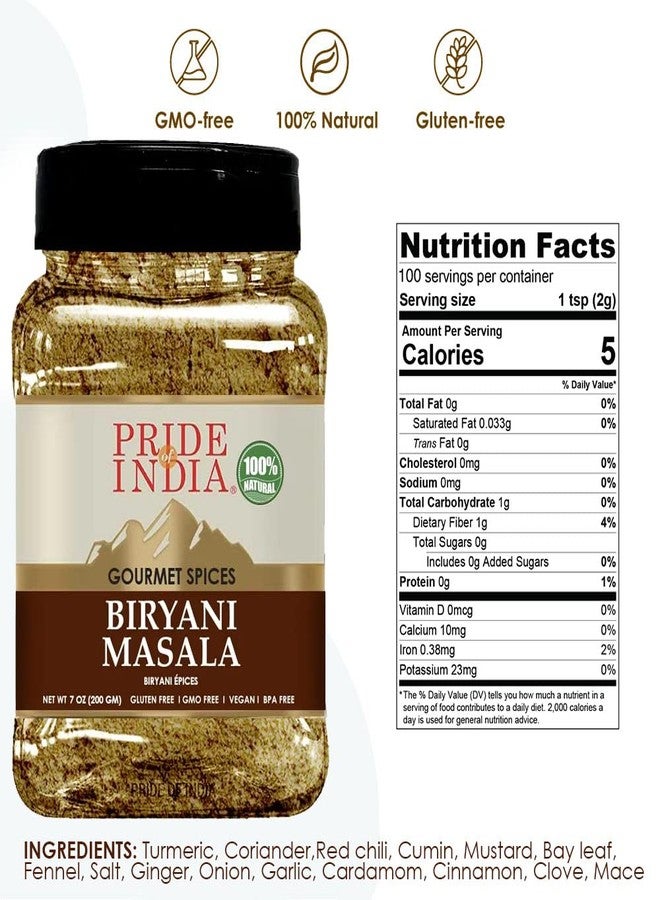 Pride Of India – Indian Biryani Masala Seasoning Spice - 7 oz. Medium Dual Sifter Jar - Easy to Use - Ideal for Layered Vegetable and Meat Pilaf – Suitable for Vegetarians & Vegans - Image 2