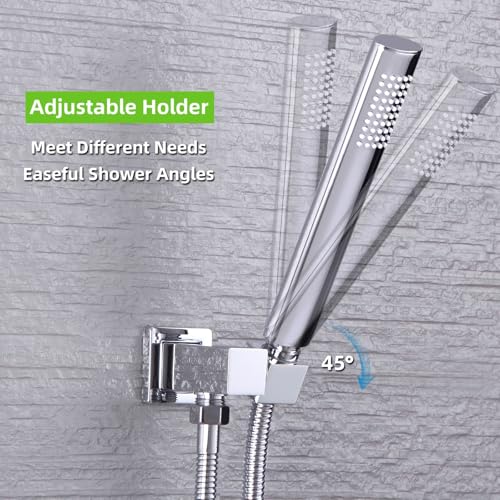 Angle Simple Wall Union with Shower Head Holder, Brass Swivel Shower Wand Bracket, Supply Elbow and Water Outlet, Male 1/2" IPS, Chrome - Image 4
