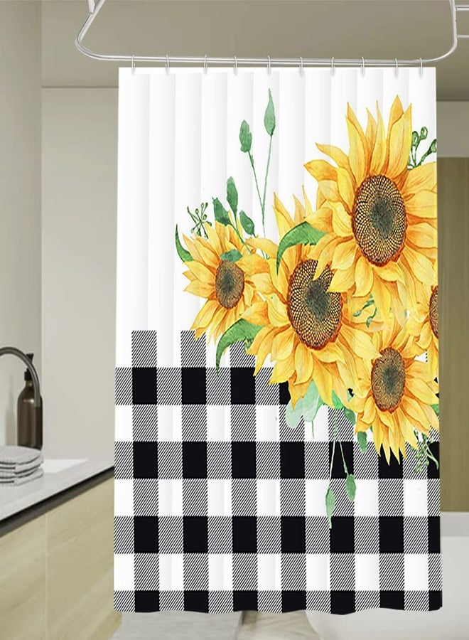 Yeele Sunflower Shower Curtain Black and White Buffalo Plaids Yellow Flower Plants Rustic Farmhouse Floral Checkered Waterproof Polyester Home Kitchen Bathroom Decoration with Hooks 72x72in - Image 4