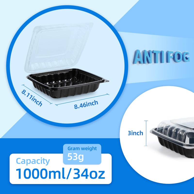 YANGRUI Takeout Containers 8" 34 oz 25 Pack - Steam Resistant Clamshell Lid | Shrink Wrap BPA Free PP Plastic | Reusable Heavy Duty Freezer & Microwave Safe | Restaurant Food Container - Image 3