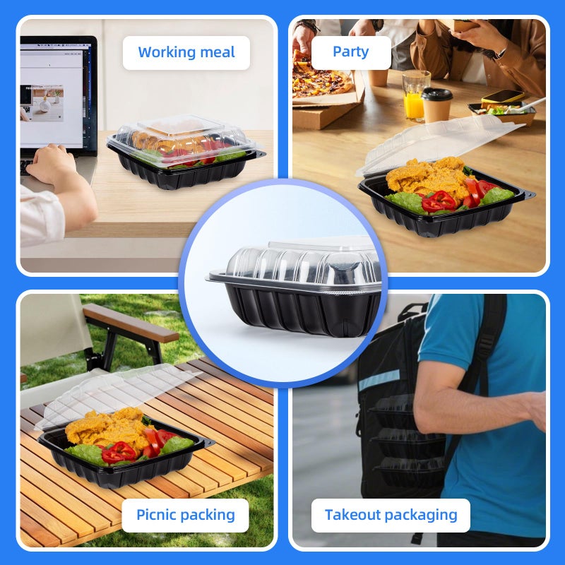 YANGRUI Takeout Containers 8" 34 oz 25 Pack - Steam Resistant Clamshell Lid | Shrink Wrap BPA Free PP Plastic | Reusable Heavy Duty Freezer & Microwave Safe | Restaurant Food Container - Image 5