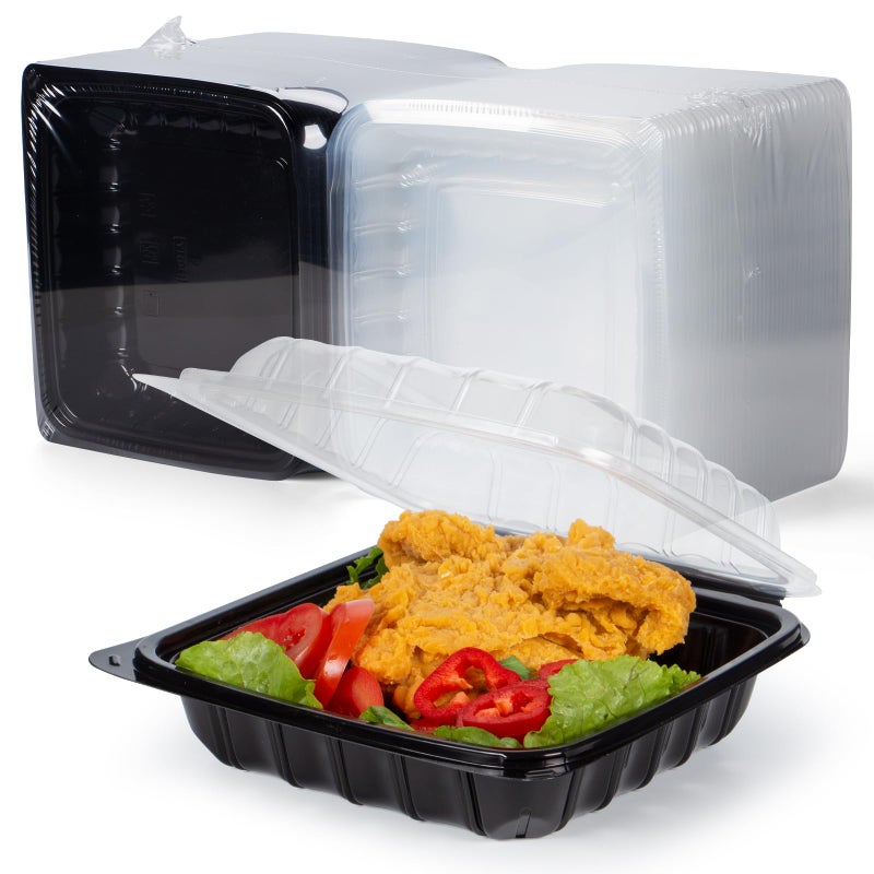 YANGRUI Takeout Containers 8" 34 oz 25 Pack - Steam Resistant Clamshell Lid | Shrink Wrap BPA Free PP Plastic | Reusable Heavy Duty Freezer & Microwave Safe | Restaurant Food Container - Image 1