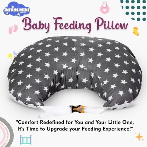 Infans Mini Baby Feeding Pillow Cotton|Maternity Feeding Pillow Portable & Adjustable|Nursing Pillow for Mother and New Born Baby (Star Grey) - Image 2