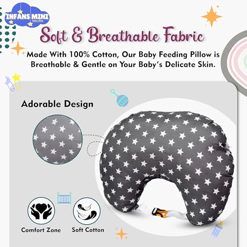 Infans Mini Baby Feeding Pillow Cotton|Maternity Feeding Pillow Portable & Adjustable|Nursing Pillow for Mother and New Born Baby (Star Grey) - Image 5