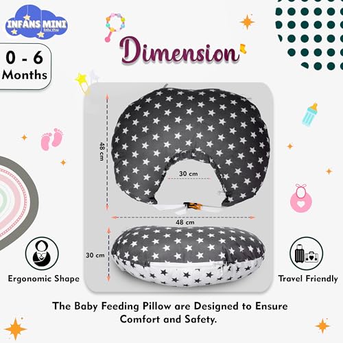 Infans Mini Baby Feeding Pillow Cotton|Maternity Feeding Pillow Portable & Adjustable|Nursing Pillow for Mother and New Born Baby (Star Grey) - Image 4