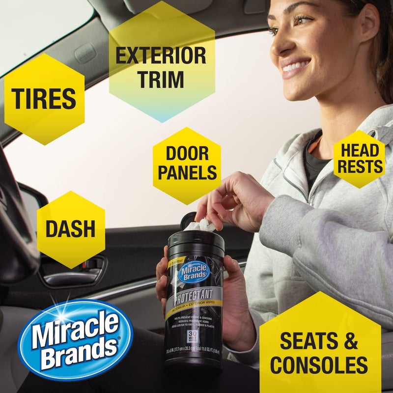 Miracle Brands مناديل Auto Protectant - 30 قطعة، تنظف وتحمي أسطح السيارات بما في ذلك البلاستيك والفينيل والمطاط - Image 3