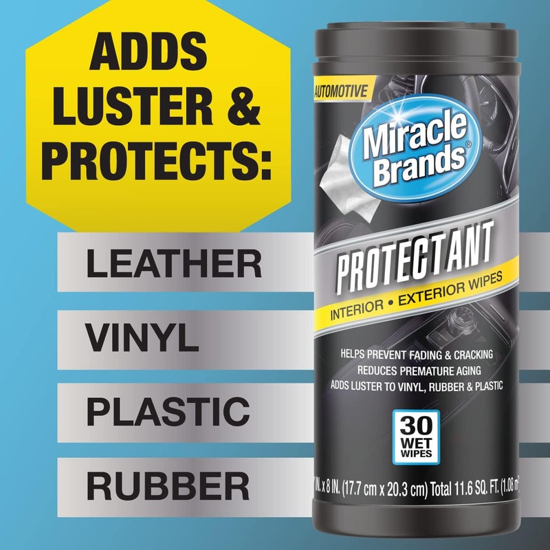 Miracle Brands مناديل Auto Protectant - 30 قطعة، تنظف وتحمي أسطح السيارات بما في ذلك البلاستيك والفينيل والمطاط - Image 2