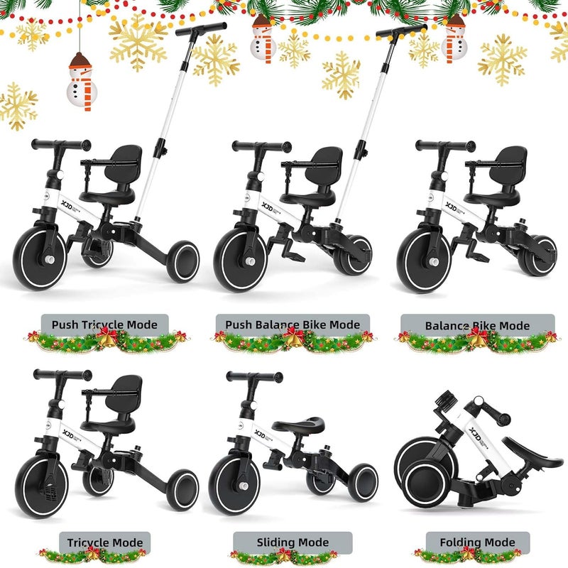 Glaf Tricycle for Toddlers 1-3 Toddler Bike with Push Handle 2-4 Years Baby Bike Toys for 2 Years Boys and Girls Balance Bike with Adjustable Seat Height and Backrest Birthday Gift (White) - Image 3
