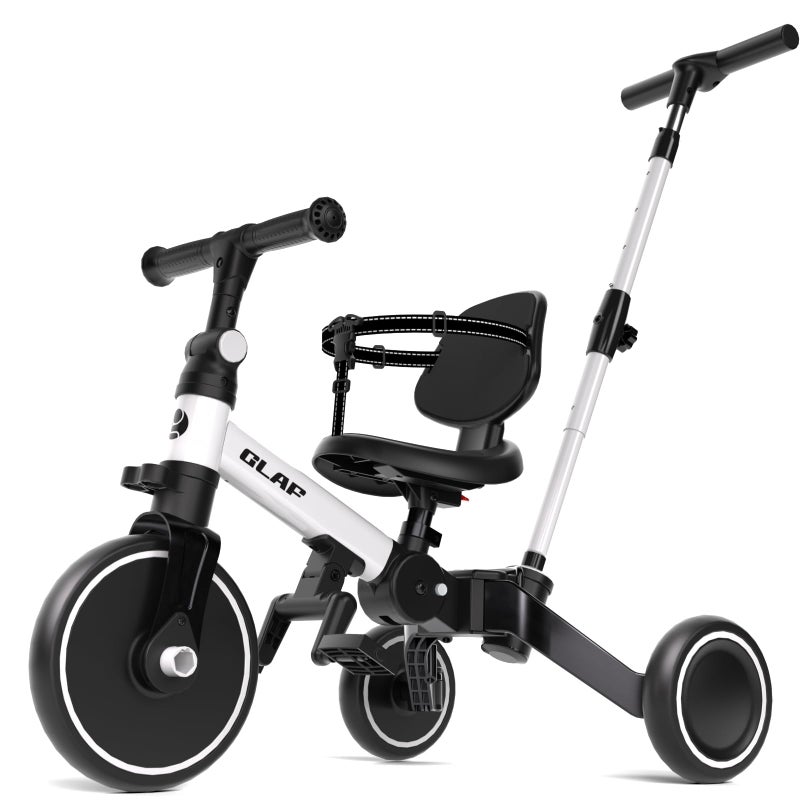 Glaf Tricycle for Toddlers 1-3 Toddler Bike with Push Handle 2-4 Years Baby Bike Toys for 2 Years Boys and Girls Balance Bike with Adjustable Seat Height and Backrest Birthday Gift (White) - Image 1