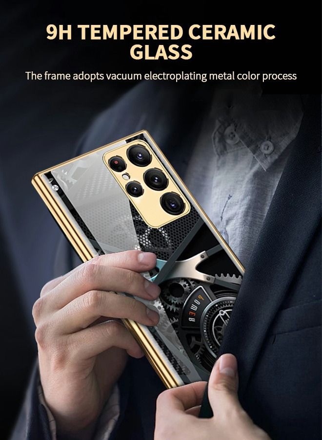 WAOKN Samsung Galaxy S23 Ultra Phone Case, Galaxy S23 Ultra Phone Case Slim Tempered Glass Phone Case, Fashion Plating PC Back Cover Case, Luxury Mechanic Drop Resistant Phone Case  - Image 3