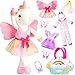 HUITEM Unicorn Toys for Girls Age 46 Ballerina Doll Stuffed Animal with 3 Set Clothes Plush Bag Accessories 16 inch Unicorn Doll Toys Birthday Gift for 3 4 5 6 Year Old Little Girls - Image 2