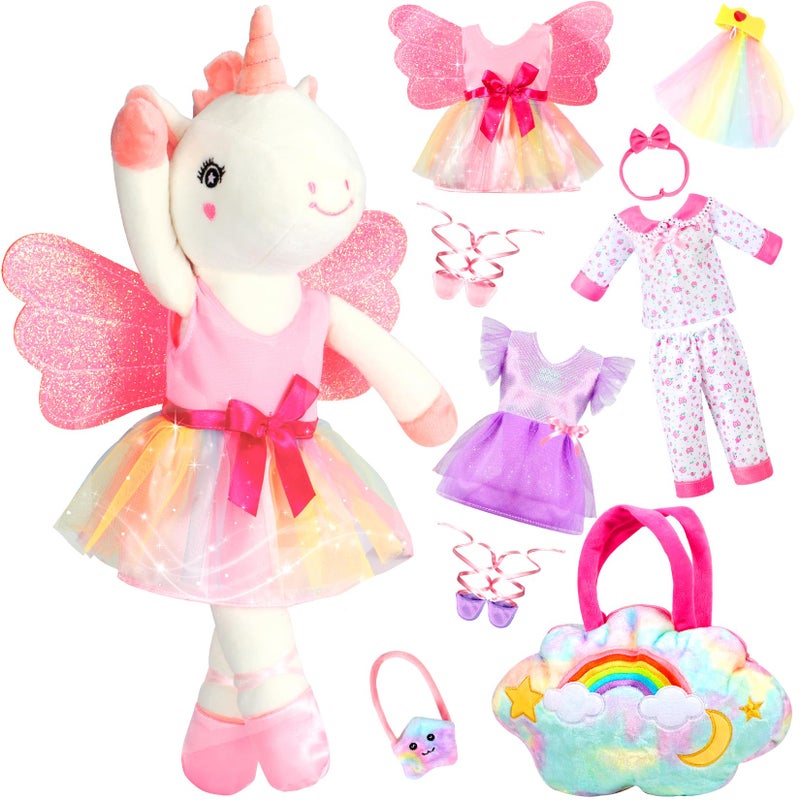 HUITEM Unicorn Toys for Girls Age 46 Ballerina Doll Stuffed Animal with 3 Set Clothes Plush Bag Accessories 16 inch Unicorn Doll Toys Birthday Gift for 3 4 5 6 Year Old Little Girls - Image 3