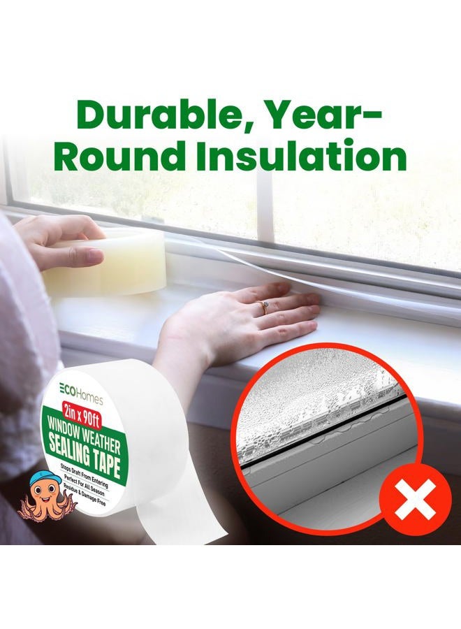 ECOHomes Window Sealing Tape (4 Inch Wide) - Clear Weather Stripping Window Seal That Stops Draft from Entering Through Gaps, Windows AC Tape Prevents Warm Air Entering & Keeps Cold Wind Away 180 Ft - Image 3