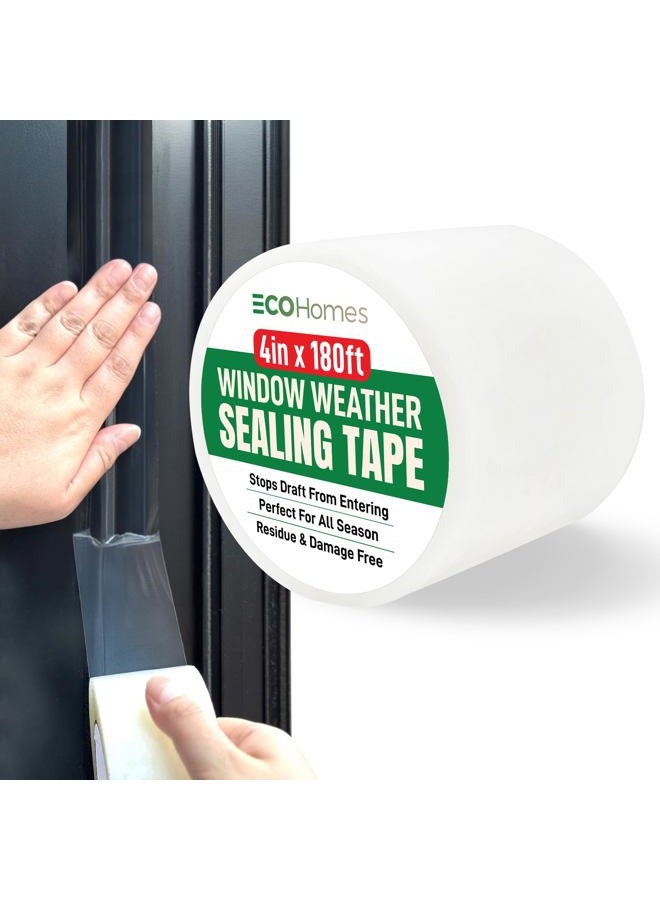 ECOHomes Window Sealing Tape (4 Inch Wide) - Clear Weather Stripping Window Seal That Stops Draft from Entering Through Gaps, Windows AC Tape Prevents Warm Air Entering & Keeps Cold Wind Away 180 Ft - Image 1