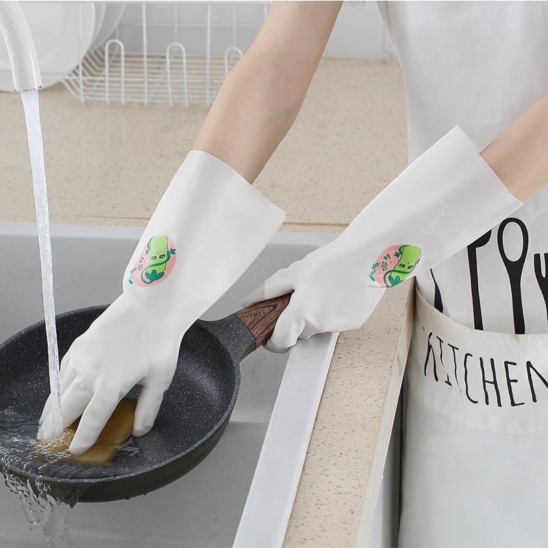 Durable Thin Kitchen Cleaning Rubber Gloves 33 Long White Nitrile Soaring