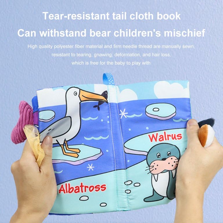 BeFunky كتاب قماش للأطفال، كتاب صور ثلاثي الأبعاد ناعم وكتاب صرير للأطفال من 0-12 شهرًا، لعبة تعليمية حسية مونتيسوري للأولاد والبنات (جليد)، متعدد الألوان - Image 1