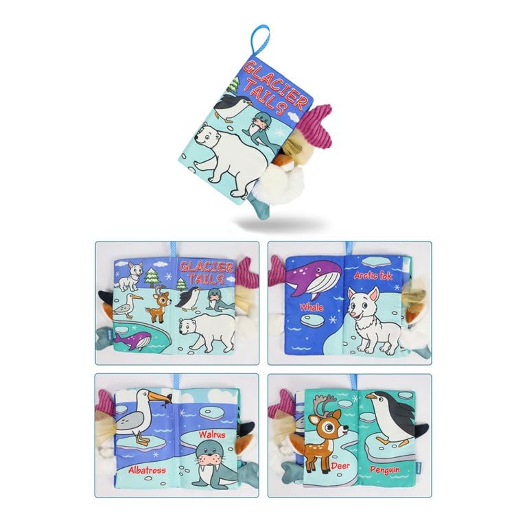 BeFunky كتاب قماش للأطفال، كتاب صور ثلاثي الأبعاد ناعم وكتاب صرير للأطفال من 0-12 شهرًا، لعبة تعليمية حسية مونتيسوري للأولاد والبنات (جليد)، متعدد الألوان - Image 2